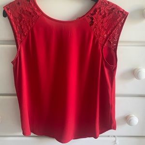 Red lace sleeve JCrew blouse